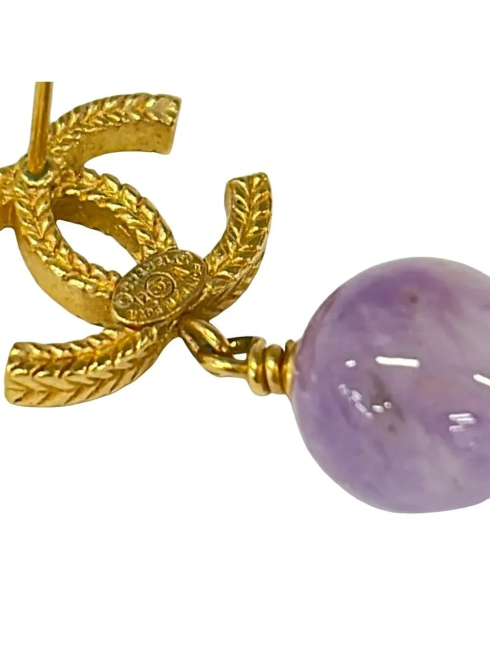 Chanel Earrings CC Logo Gold Light Purple Color Stone